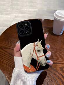 1pc Black Horse Head & Vertical Stripes Design Creative Frosted Soft Phone Case Compatible With IPhone And - Multicolor - View 1