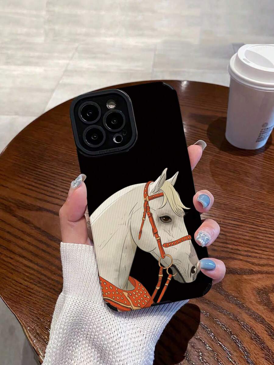1pc Black Horse Head & Vertical Stripes Design Creative Frosted Soft Phone Case Compatible With IPhone And - Multicolor - View 1