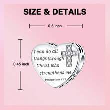 鍍銀吊飾愛情十字水鑽我可以做所有事情珠吊墜球適合手鍊 Diy 女士珠寶 - 銀色 - 查看 4