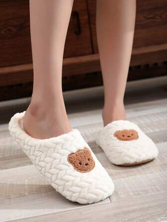 Women Soft Lightweight Indoor Slippers, Cute White Bear Design, Autumn/Winter, Elegant College Style, One Pair