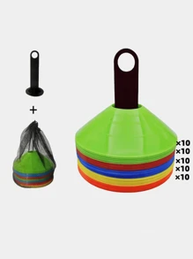 1set Of 50 Football Training Equipment Markers, Including Disc Cones, Ice Cream Cones, Obstacle Course Markers, Storage Bag, And Rack - Multicolor - View 1