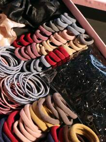 深色髮飾套裝,女士髮圈,柔軟彈性髮帶,馬尾辮固定器,橡膠 - 彩色 - 查看 4