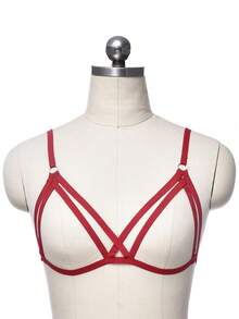 1入組女性可調節鏤空交叉帶無鋼圈內衣,性感內衣配件 - 紅色 - 查看 2