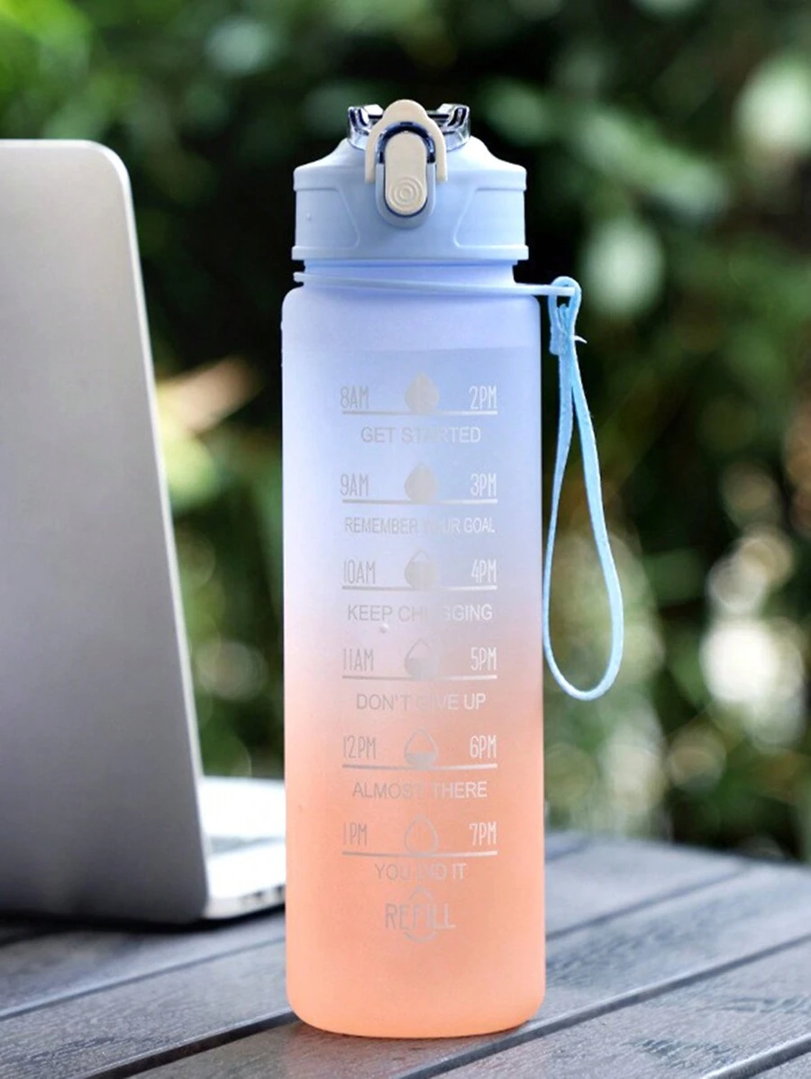 750ml Gradient Color Water Bottle, Outdoor Frosted Sports Bottle (random Color) - Baby Blue - View 1