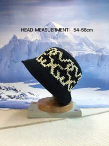 1pc Men's Handmade Knitted Jacquard Patterned Knitted Beanie Hat, Winter Warmth Bucket Hat, Suitable For Couples, Japanese And Korean Bucket Hat, Fashionable And Versatile Outdoor Bucket Hat Street - Black - View 6