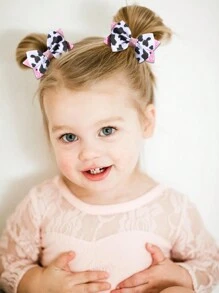 2 Piezas / Paquete Lindo Clips De Cabello En Forma De Lazo Con Patrón De Vaca Negro Y Blanco Para Niños