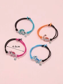 4 件組女孩卡通動物吊墜彈性繩手鍊帶貓、恐龍、蠑螈和獨角獸圖案 - 軍綠色 - 查看 3