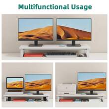JAFUSI Dual Monitor Stand Riser, 39Inch Large Monitor Stands For 2 Monitors, Computer Monitor Stand, Wooden Desktop Oraganizer Shelf For Office Desk Computer,Laptop,TV - White - View 3