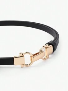 黑色细可调节长度带扣腰带，适合连衣裙装饰，夏季、秋季、秋季、万圣节 - 黑色 - 查看 3