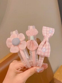 3个装女孩可爱蝴蝶结发带，适合日常佩戴 - 粉色 - 查看 4