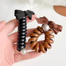 1 件弹性耐用螺旋发带，适合马尾辫 - 咖啡 - 查看 3