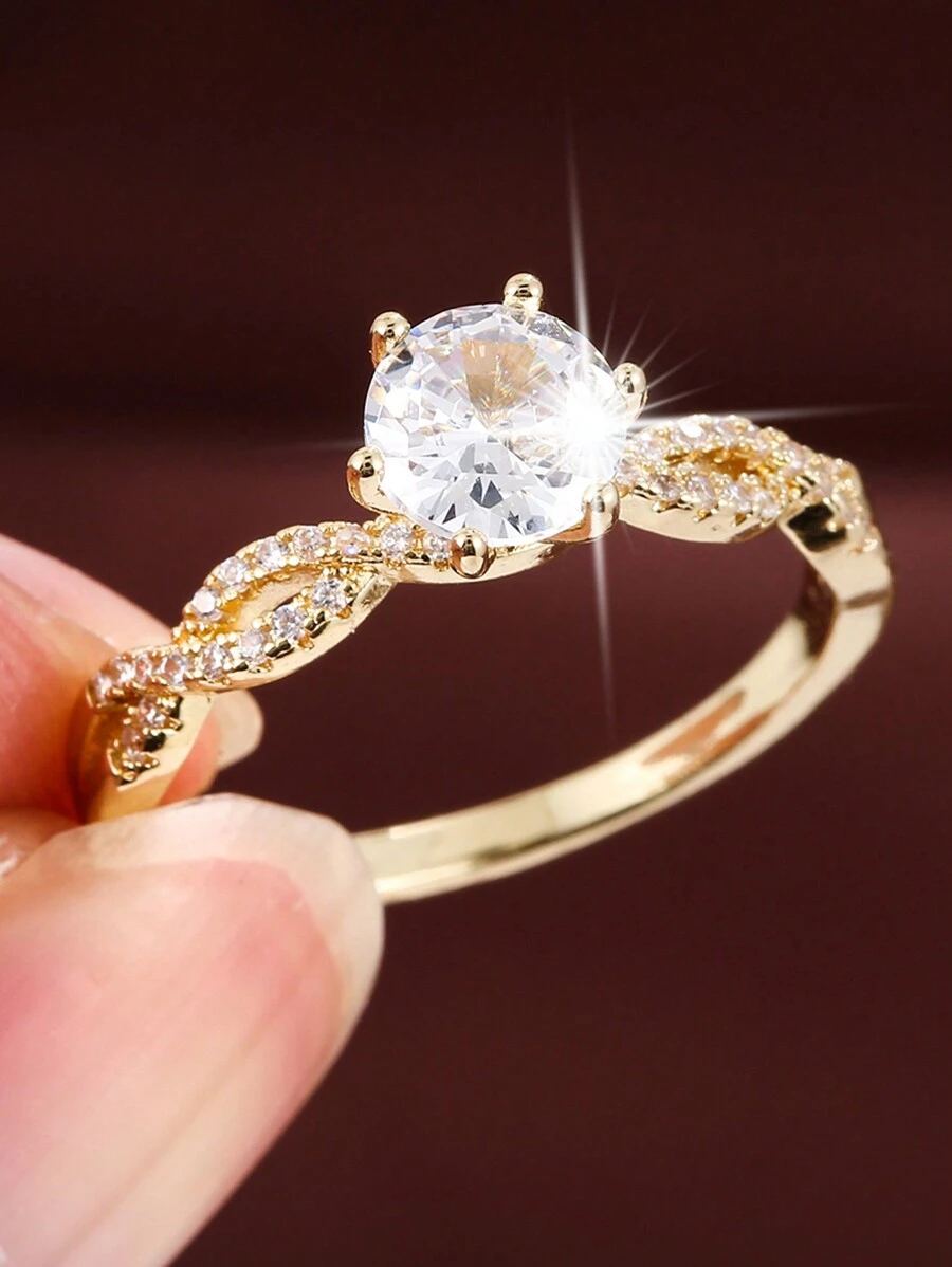 1pc Gold Plated Copper Ring With Cubic Zirconia For Teenage Girls