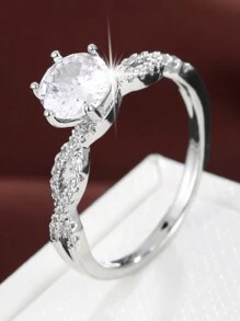 1pc Gold Plated Copper Ring With Cubic Zirconia For Teenage Girls