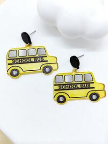1 对全新设计卡通校车造型耳环，适合学生佩戴，休闲时尚，感恩节礼物