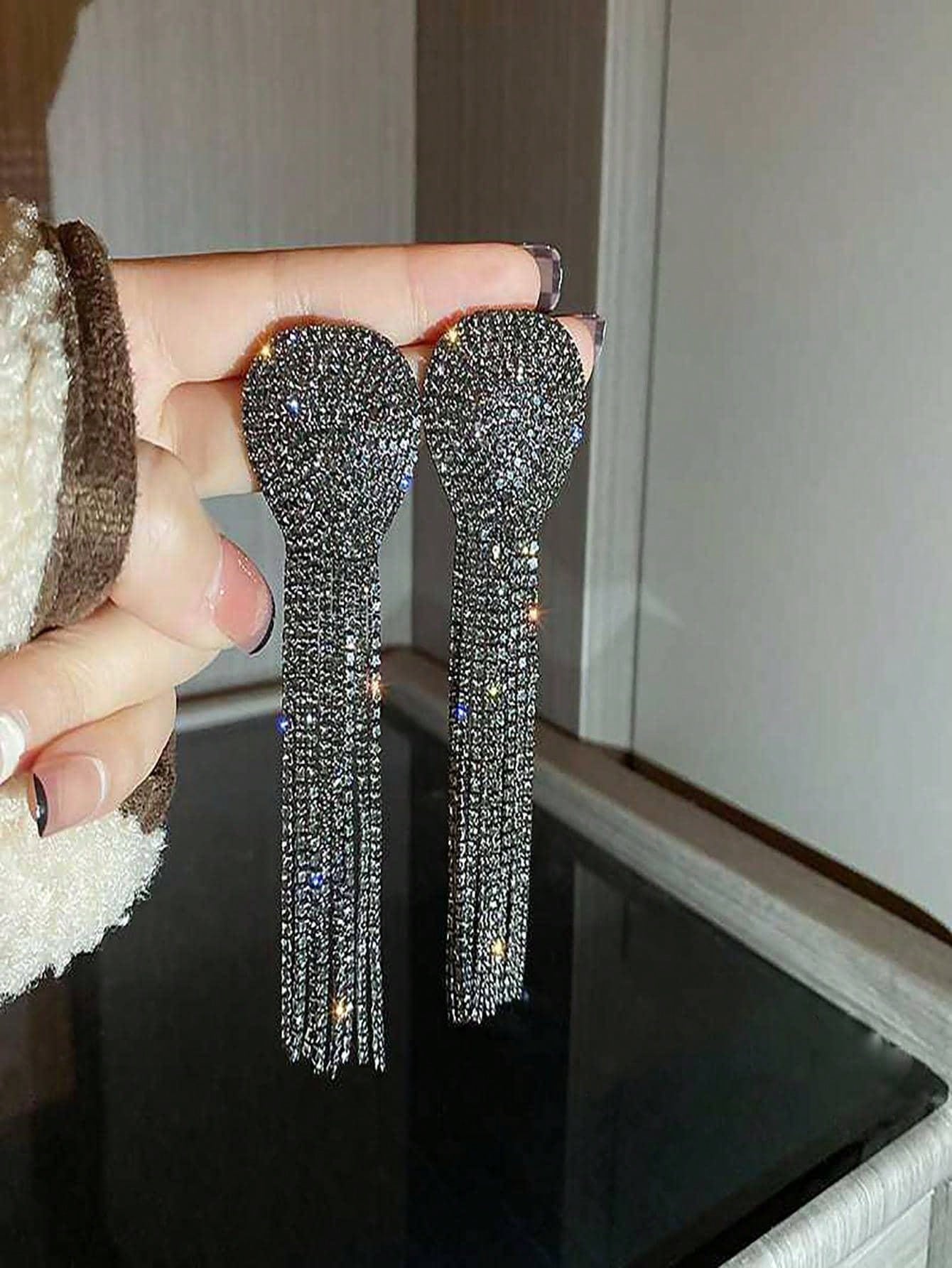Rhinestone Tassel Drop Earrings | SHEIN USA