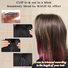 12 piezas de extensión de cabello sintético liso y mediano para clip, regalo de moda para festividades como la navidad y año nuevo para mujeres, paquete de 12 piezas, extensiones de tinsel de pelo brillante de 20 pulgadas con clip de colores variados, accesorios delicados para fiestas y festivales - Bronce - Ver 5
