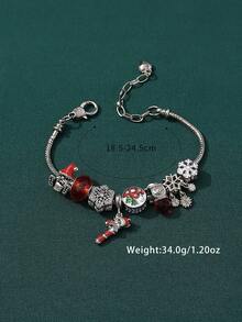 1個聖誕主題珠子和吊墜裝飾diy手鐲,附帶油畫、鑽石、雪花、棒糖、聖誕老人和燈籠元素,適合女性,派對裝飾 - 彩色 - 查看 5