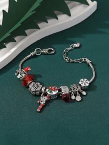 1個聖誕主題珠子和吊墜裝飾diy手鐲,附帶油畫、鑽石、雪花、棒糖、聖誕老人和燈籠元素,適合女性,派對裝飾 - 彩色 - 查看 1