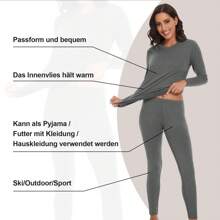 女士保暖内衣套装打底层长袖上衣超柔软秋裤保暖内衬保暖紧身裤适合冬季健身 - 深灰色 - 查看 4