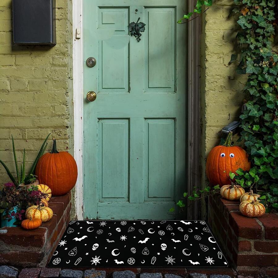 1入組蝙蝠和骷髏圖案地毯 - 黑與白 - 查看 1