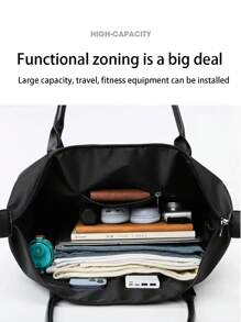 1入旅行袋大容量可攜帶行李箱帶輪,休閒輕便肩托包適用於商務旅行、運動、健身和旅行 - 黑色 - 查看 5