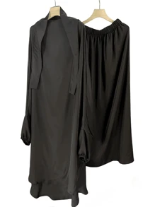 1 套女士长头巾和帽子套装面纱服装、长袍配饰柔软头巾 - 黑色 - 查看 3