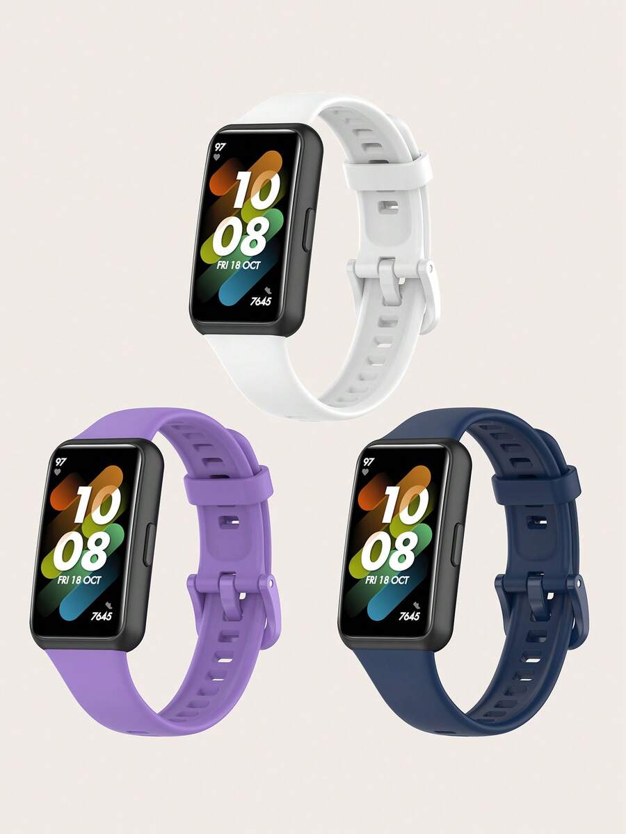 3 件套紫色、白色、蓝色硅胶智能手环腕带适用于 Band 7 - 彩色 - 查看 1