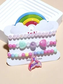 3pcs/set Cute Mermaid Tail Charm & Charm Beaded Bracelet For Girls, Suitable For All Seasons And Daily Wear, Color Random - Multicolor - View 1