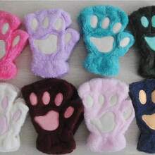 COOLERFIRE 1pc Fashionable Plush Cute Warm Cat Paw Gloves For Girls In Winter, Cartoon Thick Gloves For Students - White - View 2