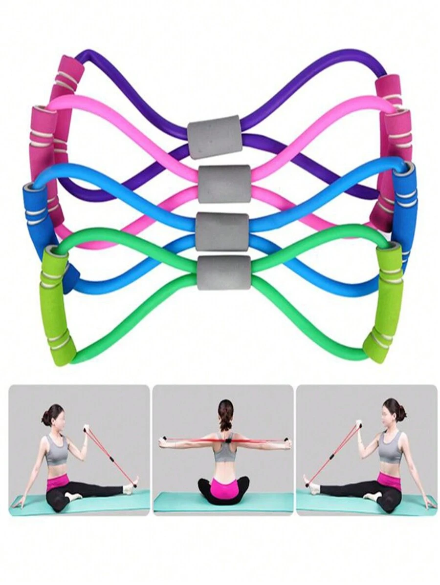1pc  Yoga Gum Fitness Hot Resistance 8 Word Chest Expander Rope Muscle Training Rubber Elastic Trainning For Sports Exercise - Pink - View 1