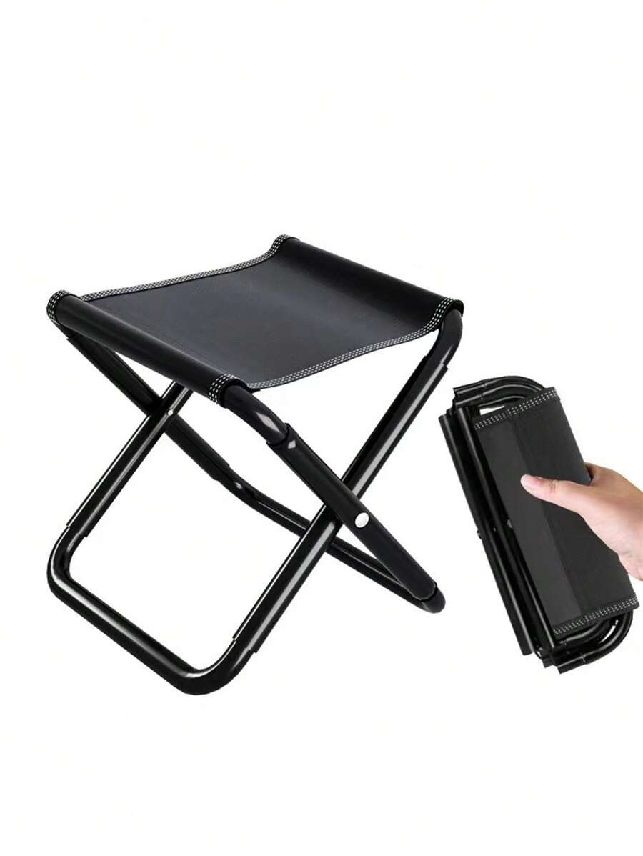 1 Pieza Taburete De Pesca Plegable Totalmente Y Resistente Para Exteriores - Negro - Ver 1
