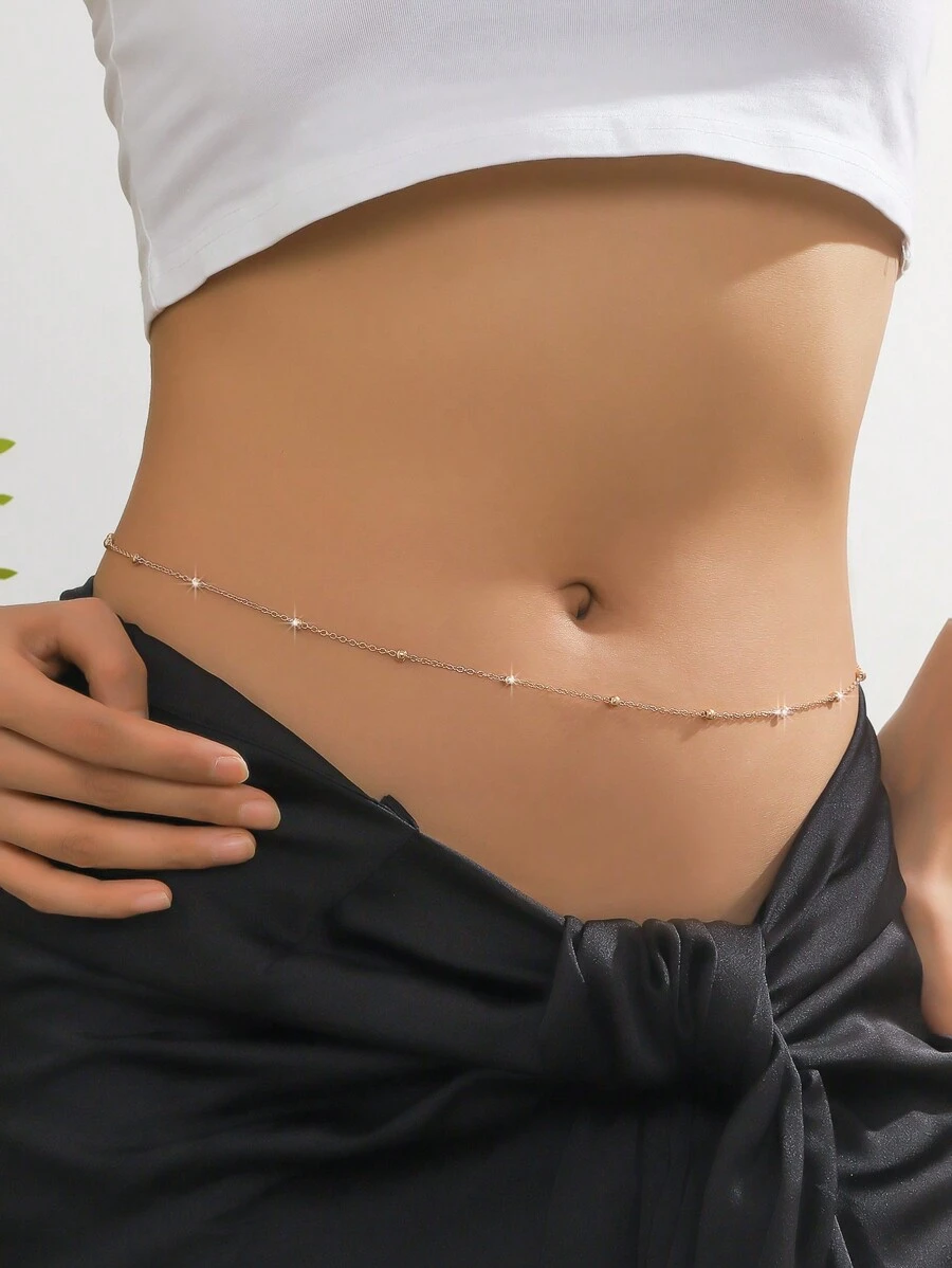 1pc New Simple & Stylish Beaded Waist Chain - Gold - View 1