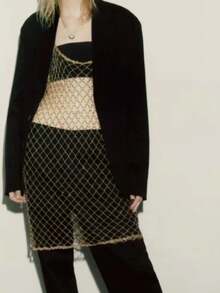 1 件原創設計女式手工鉤編純色掛脖連身裙,帶有水鑽裝飾,適合假期、派對、約會、聖誕禮物、時裝秀