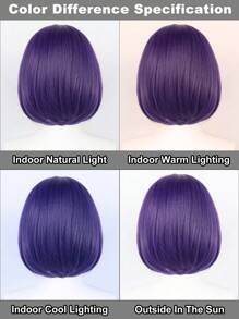 合成紫色短鲍勃角色扮演假发，带刘海，适合万圣节派对服装假发，短直紫色假发，女士无胶耐热纤维替换发，适合感恩节圣诞节礼物，基本款新款角色扮演女性服装配饰 - 紫色 - 查看 8