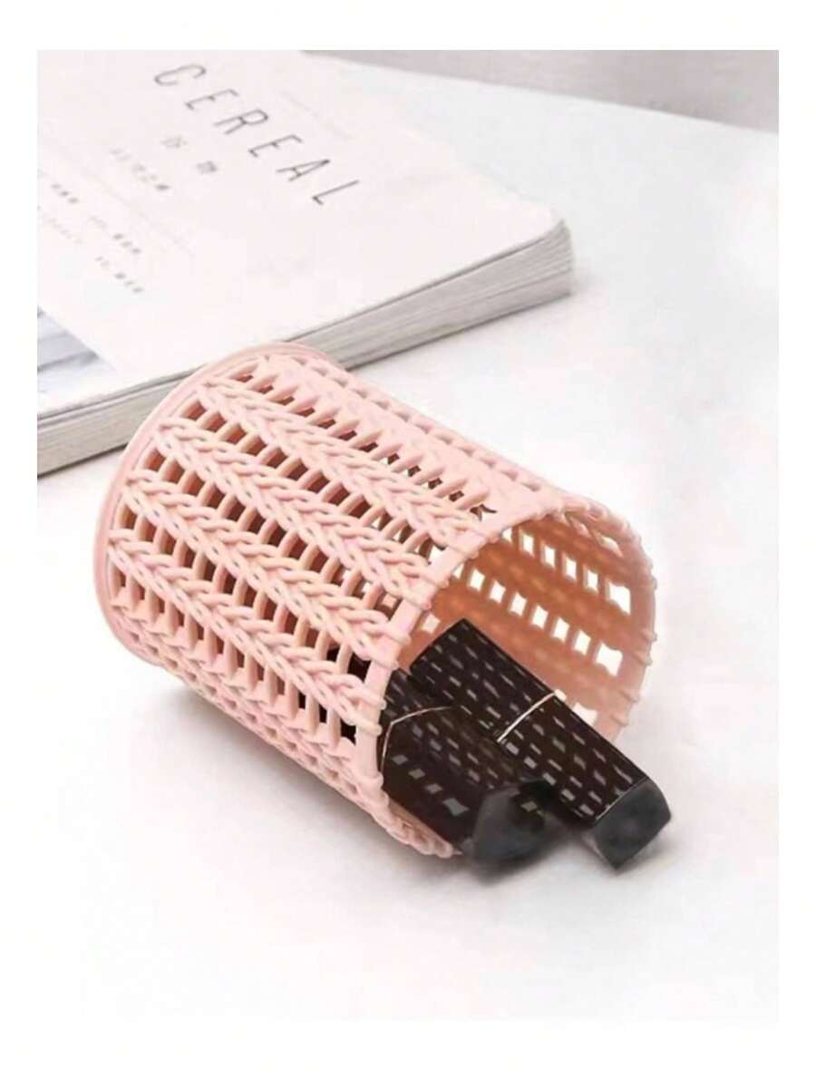 Round Pencil Holder Plastic Pen Holder Plastic Pen Container Student Desk Pen Holder Round Pencil Holder, 1 Piece Round Pencil Pot - Pink - View 1