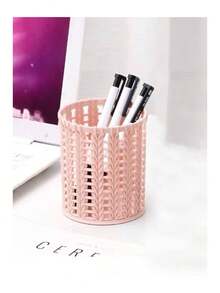 Round Pencil Holder Plastic Pen Holder Plastic Pen Container Student Desk Pen Holder Round Pencil Holder, 1 Piece Round Pencil Pot - Pink - View 3