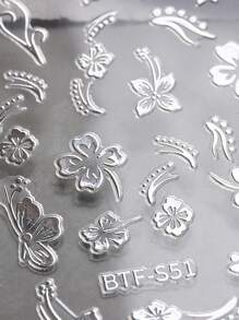 4入組全息印花木槿花美甲貼紙，彩色花瓣葉片滑塊，可用於Y2K設計修指甲和裝飾，DIY美甲 - 彩色 - 查看 8