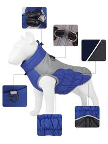 1pc Blue New Style Winter Pet Jacket, Thickened & Warm, Comfortable, Reflective & Waterproof, Suitable For Medium And Large Pets In Cold Weather - Royal Blue - View 3