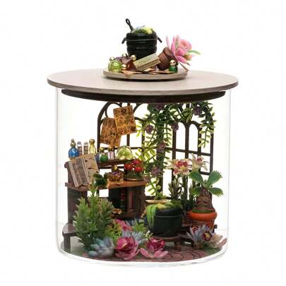 1 件装 Diy 微型童话小屋手工屋拼装模型书带 3D 拼图微场景，B-067 花园房间装饰