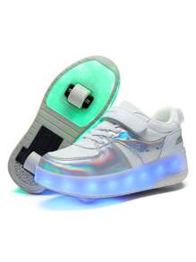 Rechargeable Double Wheel Children's Light Up Shoes, Led Sneakers With 7 Colors, Sports Shoes For Boys And Girls - trắng - Xem 1