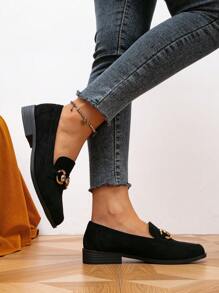 新款秋季女裝平底皮鞋 - 黑色 - 查看 5