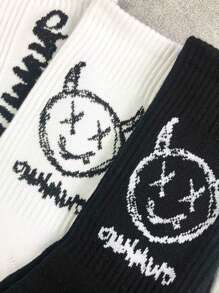 6雙女士有趣表情黑白中筒襪 - 黑與白 - 查看 4