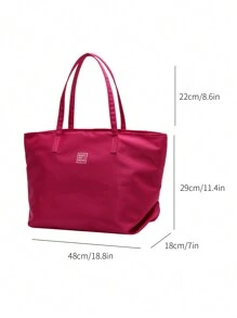 1pc Fashionable Solid Color & Simple Style Shoulder Tote Bag With Large Capacity, School Bag, Large Capacity, Portable, For Teen Girls Women College Students, White-Collar Workers, Perfect For Work, Back To School, Fashionable Tote Bag With Zipper, School Supplies, School Handbag, School Tote Bag, School Bookbag, Back To School Bags, Waterproof, Lightweight, Foldable, Classic Casual, Suitable For Teen Girls Women College Students, Perfect For Back To School, First Day Of School - Hot Pink - View 3