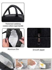 Thermal Bag Insulated Lunch Bag For Women And Men School Cooler Handbags Lunch Box Ice Pack Picnic Food Tote Name Initials  Lettern Pattern,Flower Letter Pattern Lunch Box, Canvas Lightweight Portable Lunch Storage Bag, School Office Picnic Lunch Handbag - Black - View 5