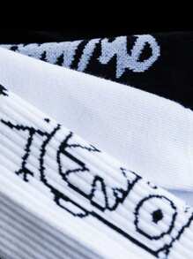 6雙女士有趣表情黑白中筒襪 - 黑與白 - 查看 2