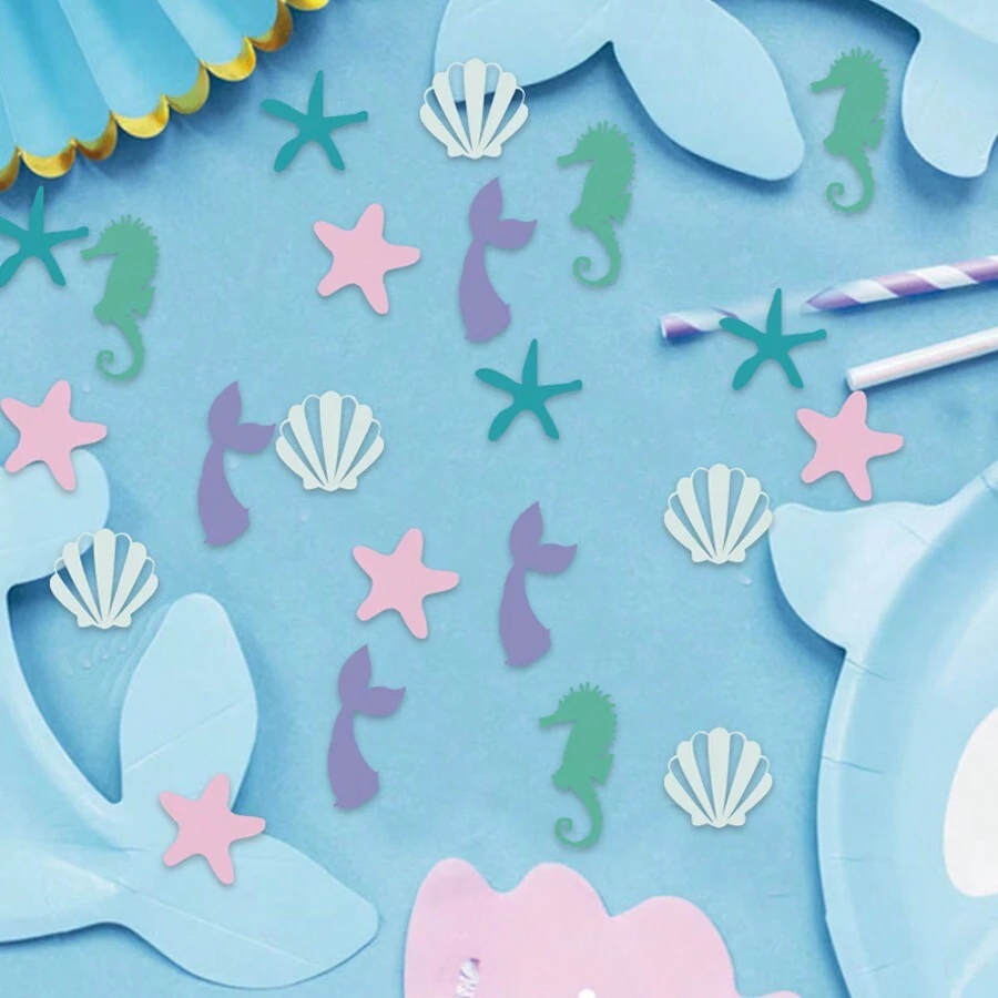 Confeti Con Tema De Fiesta Aleatorio De 100 Uds., Incluido Confeti Con Tema De Sirena Y Océano Multicolor Para Decoración De Fiesta De Cumpleaños - Multicolor - Ver 1