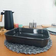 Assadeira - Travessa Cerâmica Retangular - Cinza -dolce Home - Preto - Visão 8