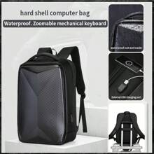 15.6 Inch Anti-shock Laptop Backpack, Men's Bookbag For Travel With Large Capacity Hard Shell And USB Charging Port - Black - View 2