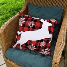 1pc Christmas Red Plaid Design Pillowcase - Red and White - View 4