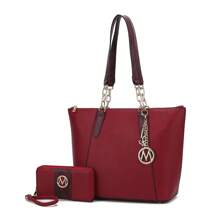 MKF Collection Ximena 2Pcs Vegan Leather Womens Tote Bag Lightweight Shoulder Handbag With Wristlet Wallet, Simple Work Bag